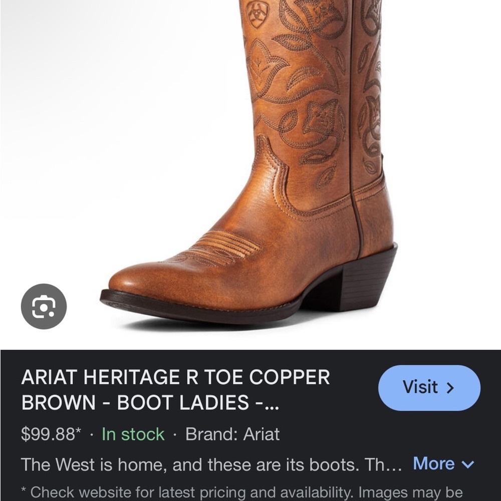 Ariat Heritage Toe Western Boots Copper Brown